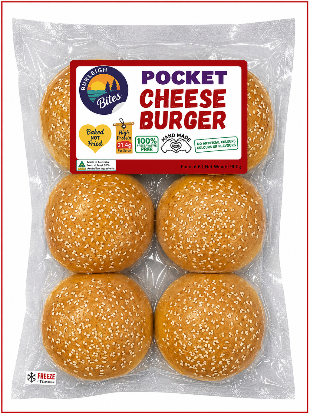 Pocket Cheese Burger - Frozen 6 Pack