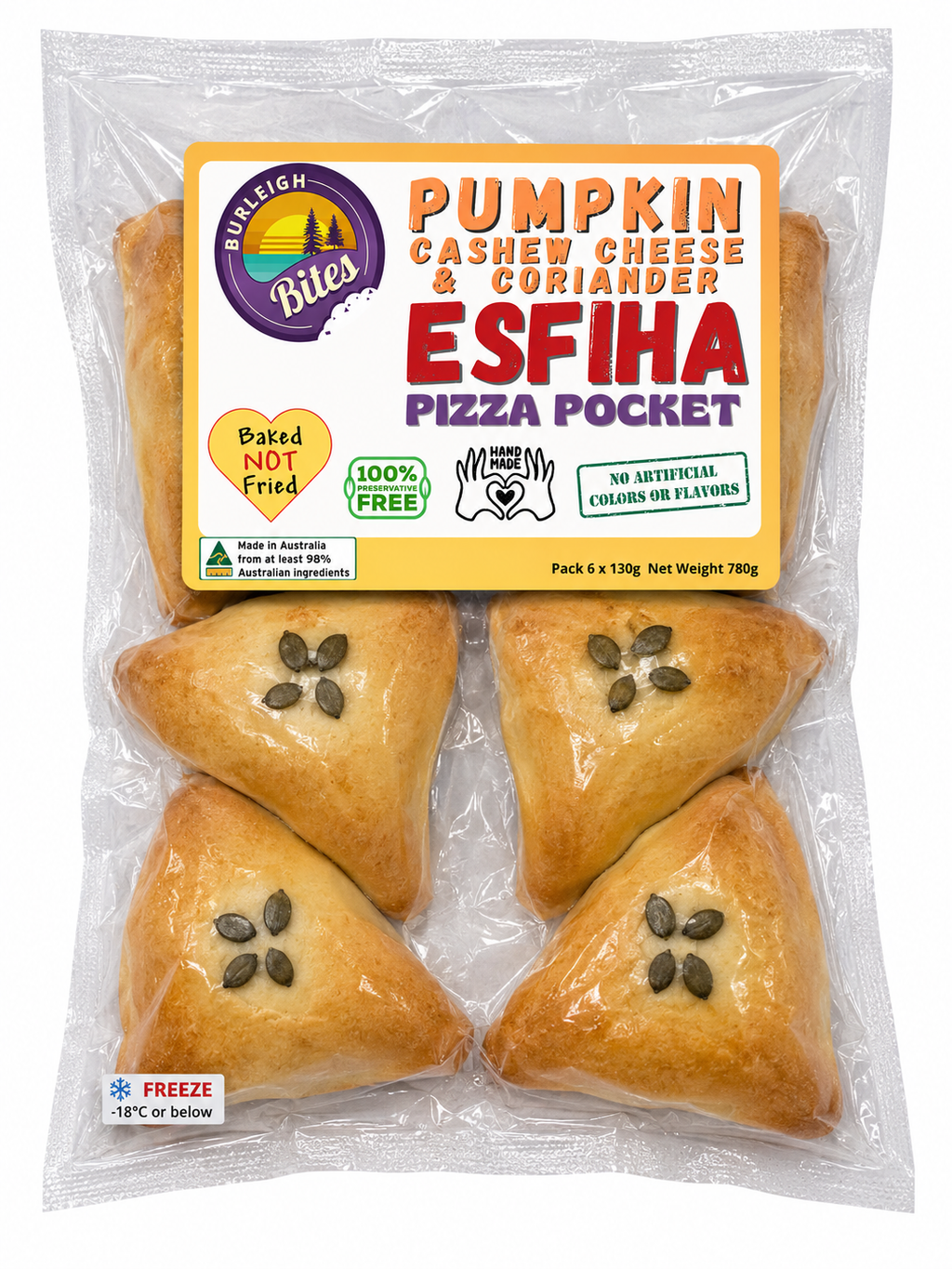 Pumpkin & Cashew Cheese Esfiha - Frozen 6 pack